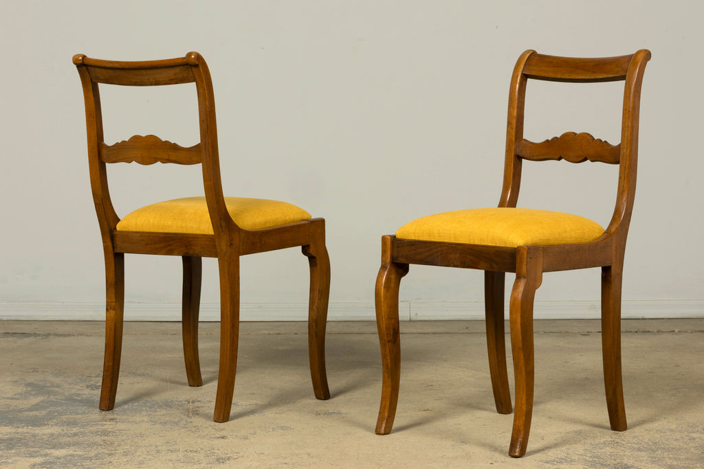 Set of 10 Mid-19th C. French Louis Philippe Walnut Dining Chairs in Yellow Linen