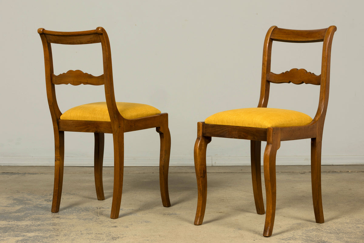 Set of 10 Mid-19th C. French Louis Philippe Walnut Dining Chairs in Yellow Linen