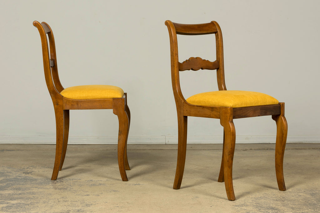 Set of 10 Mid-19th C. French Louis Philippe Walnut Dining Chairs in Yellow Linen