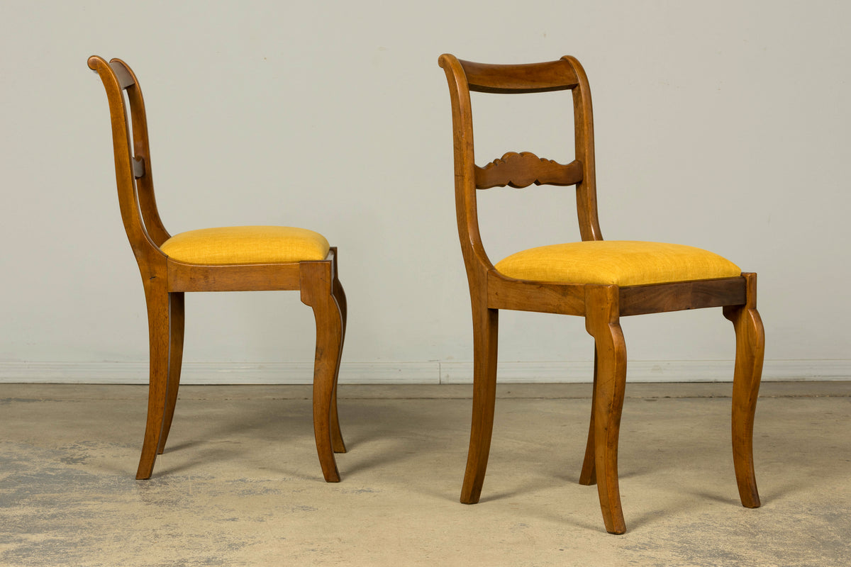 Set of 10 Mid-19th C. French Louis Philippe Walnut Dining Chairs in Yellow Linen