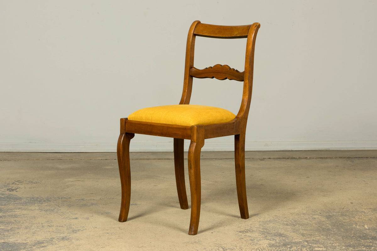 Set of 10 Mid-19th C. French Louis Philippe Walnut Dining Chairs in Yellow Linen