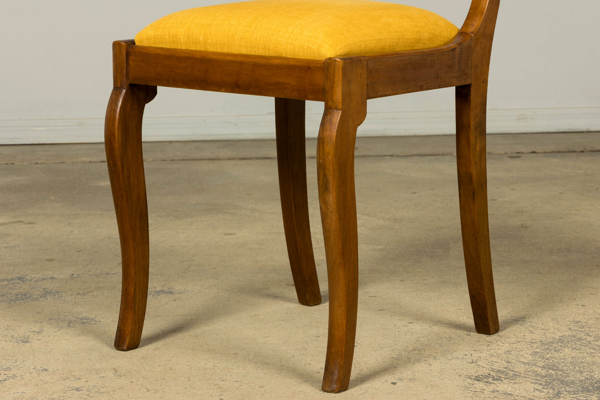 Set of 10 Mid-19th C. French Louis Philippe Walnut Dining Chairs in Yellow Linen
