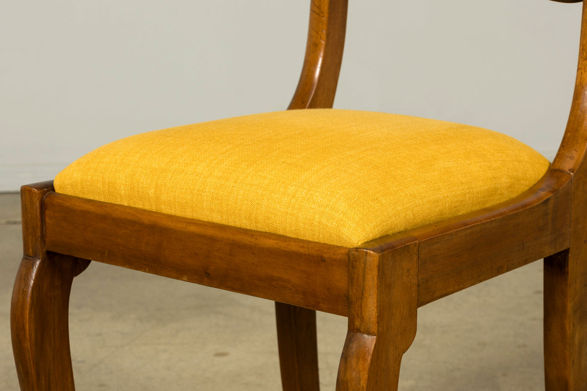 Set of 10 Mid-19th C. French Louis Philippe Walnut Dining Chairs in Yellow Linen