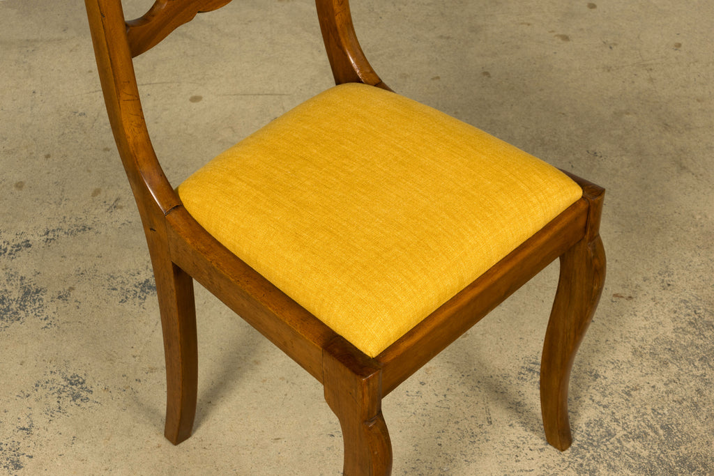 Set of 10 Mid-19th C. French Louis Philippe Walnut Dining Chairs in Yellow Linen