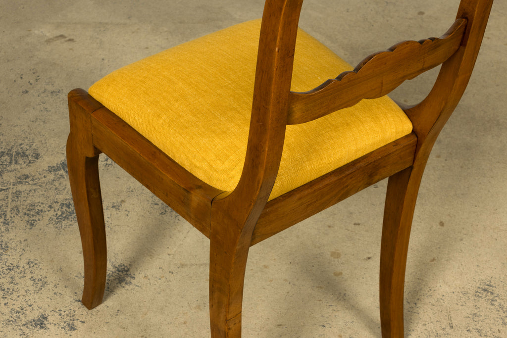 Set of 10 Mid-19th C. French Louis Philippe Walnut Dining Chairs in Yellow Linen