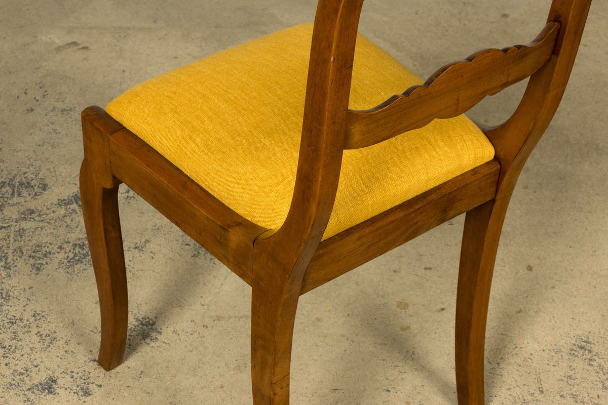 Set of 10 Mid-19th C. French Louis Philippe Walnut Dining Chairs in Yellow Linen