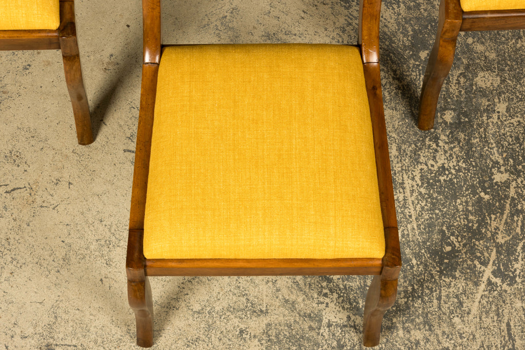 Set of 10 Mid-19th C. French Louis Philippe Walnut Dining Chairs in Yellow Linen
