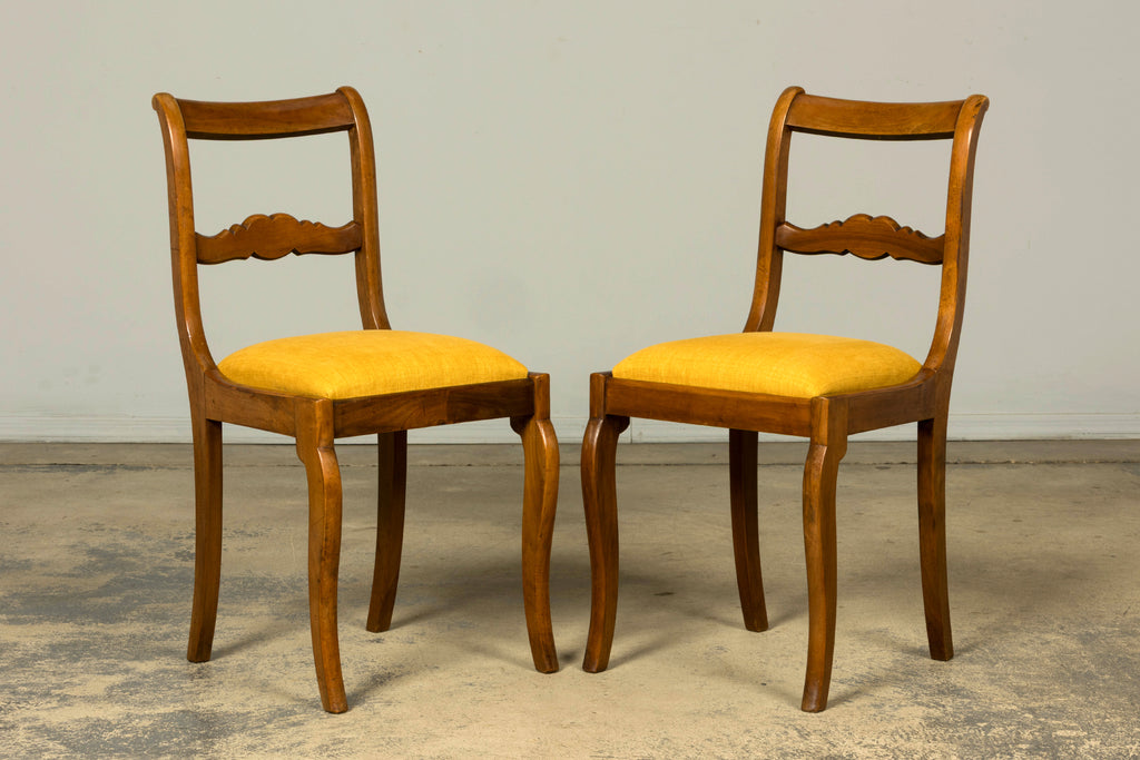 Set of 10 Mid-19th C. French Louis Philippe Walnut Dining Chairs in Yellow Linen