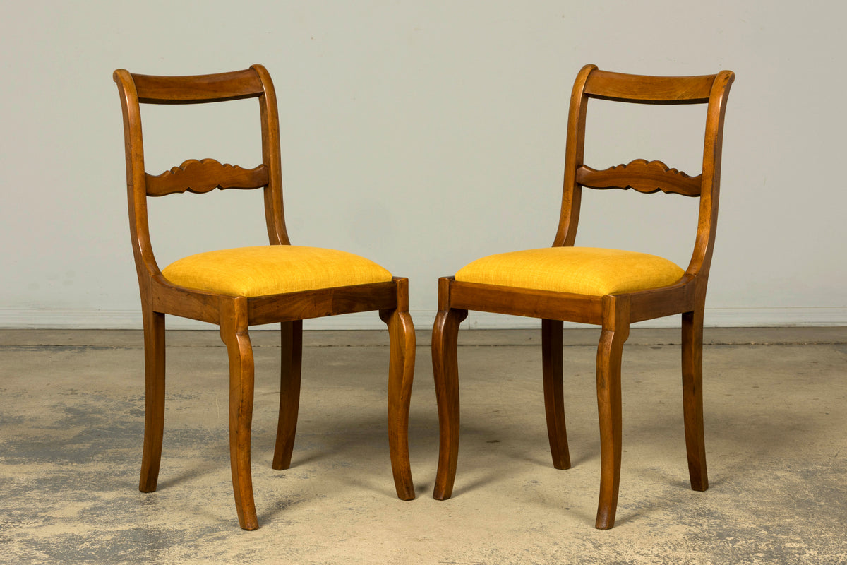 Set of 10 Mid-19th C. French Louis Philippe Walnut Dining Chairs in Yellow Linen