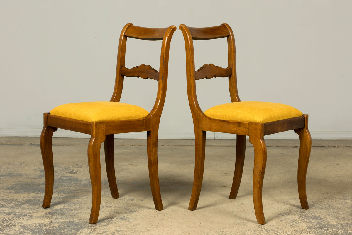Set of 10 Mid-19th C. French Louis Philippe Walnut Dining Chairs in Yellow Linen
