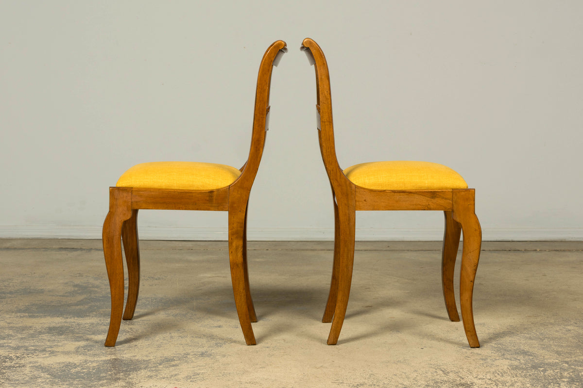 Set of 10 Mid-19th C. French Louis Philippe Walnut Dining Chairs in Yellow Linen