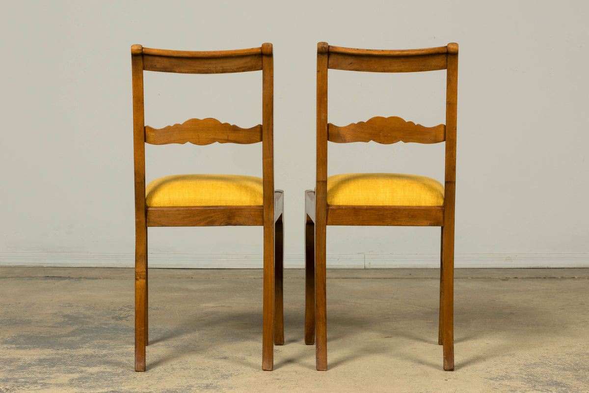 Set of 10 Mid-19th C. French Louis Philippe Walnut Dining Chairs in Yellow Linen