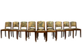 Set of 12 French Art Deco Walnut Dining Chairs with Botanical Upholstery, 1930s