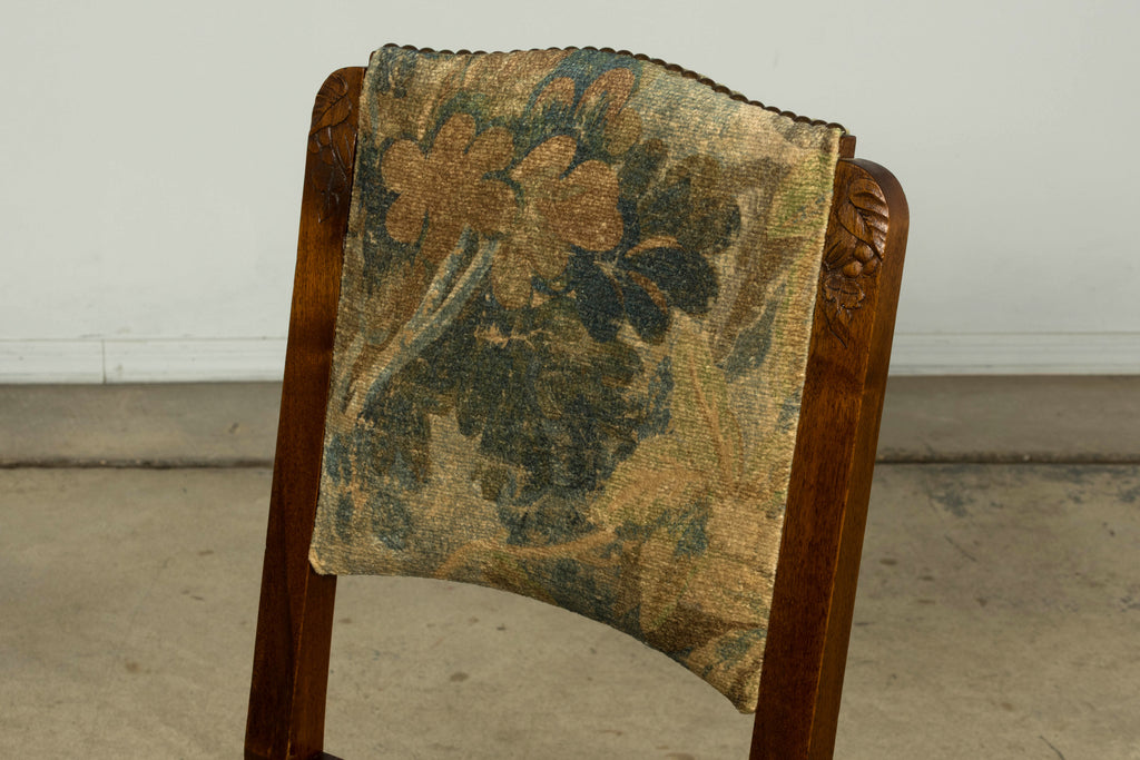 Set of 12 French Art Deco Walnut Dining Chairs with Botanical Upholstery, 1930s