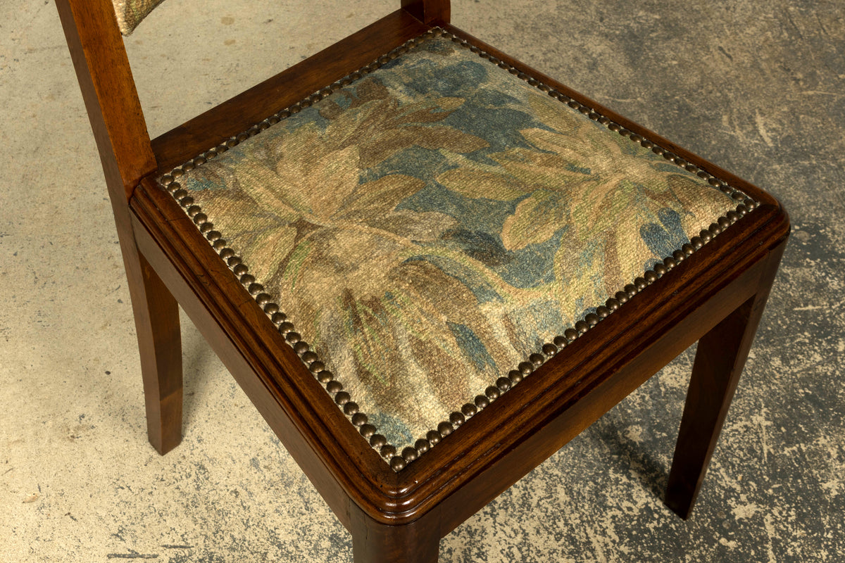 Set of 12 French Art Deco Walnut Dining Chairs with Botanical Upholstery, 1930s
