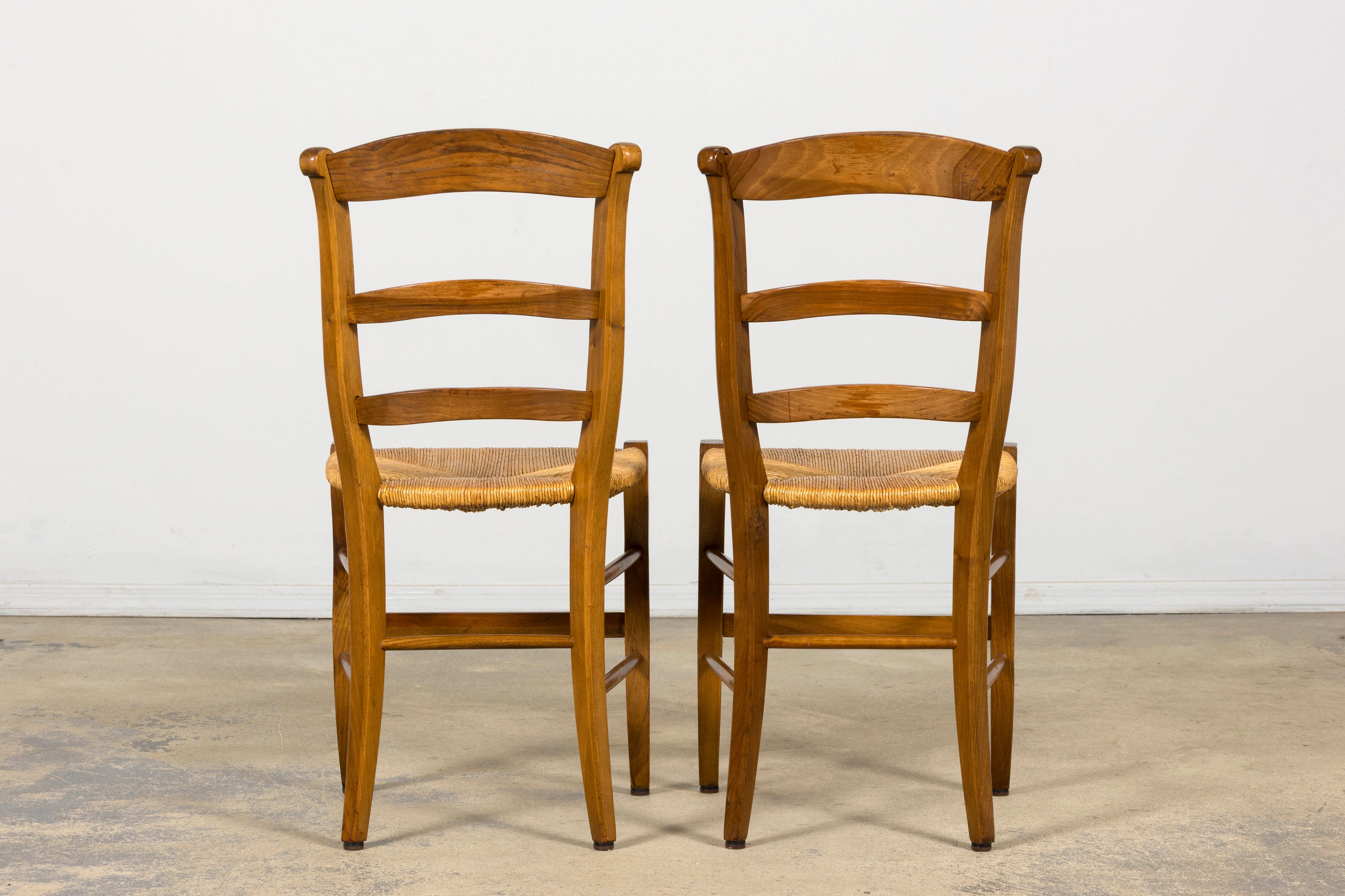 Set of 12 French Louis Philippe Style Walnut Dining Chairs with Rush Seats