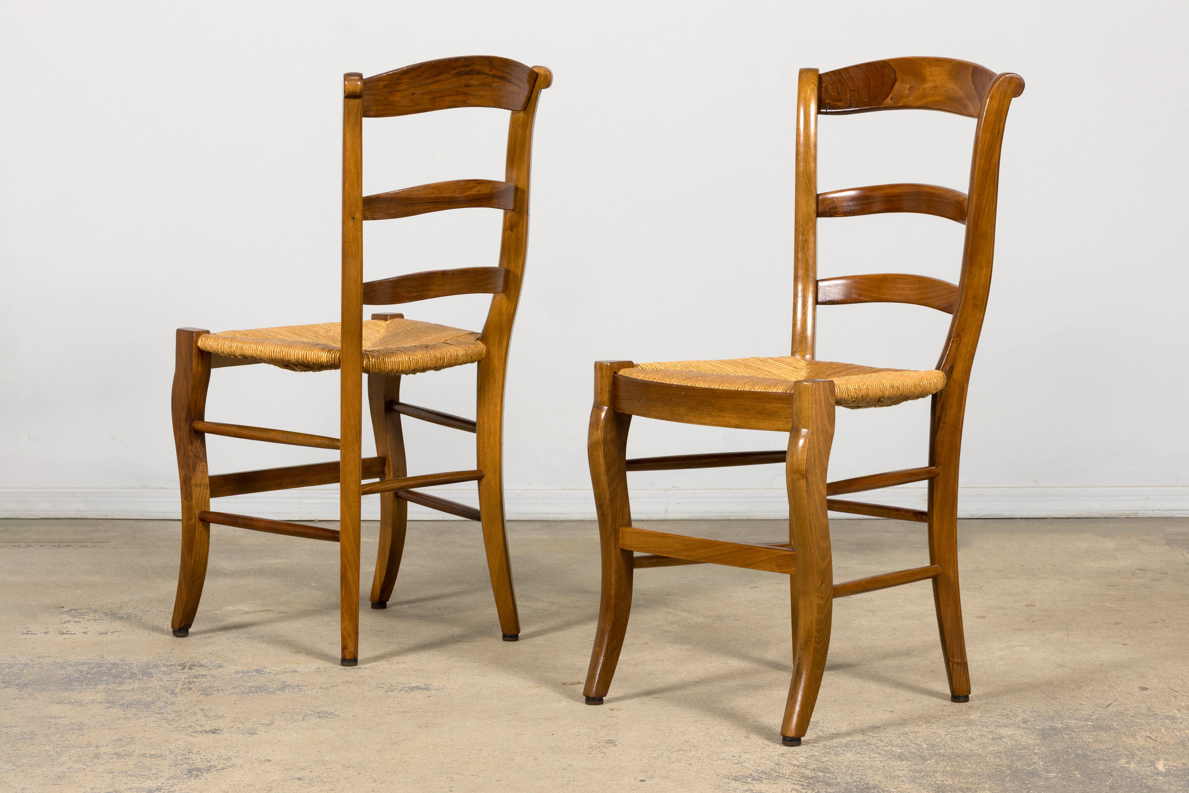 Set of 12 French Louis Philippe Style Walnut Dining Chairs with Rush Seats