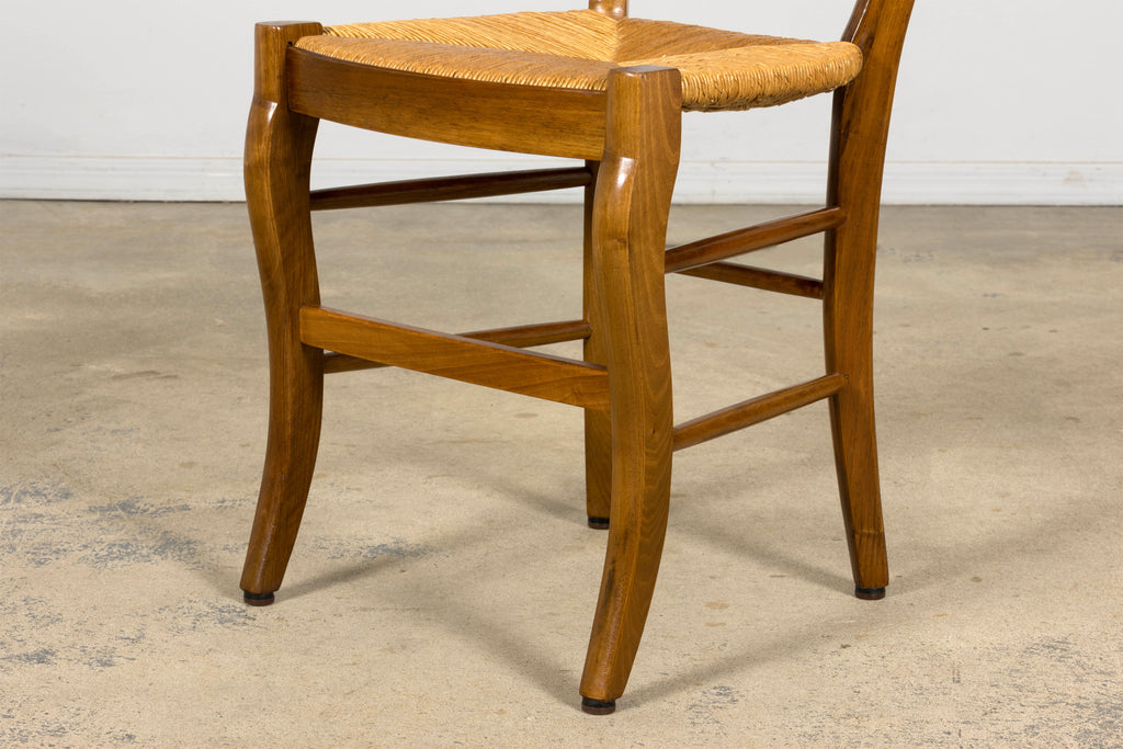Set of 12 French Louis Philippe Style Walnut Dining Chairs with Rush Seats