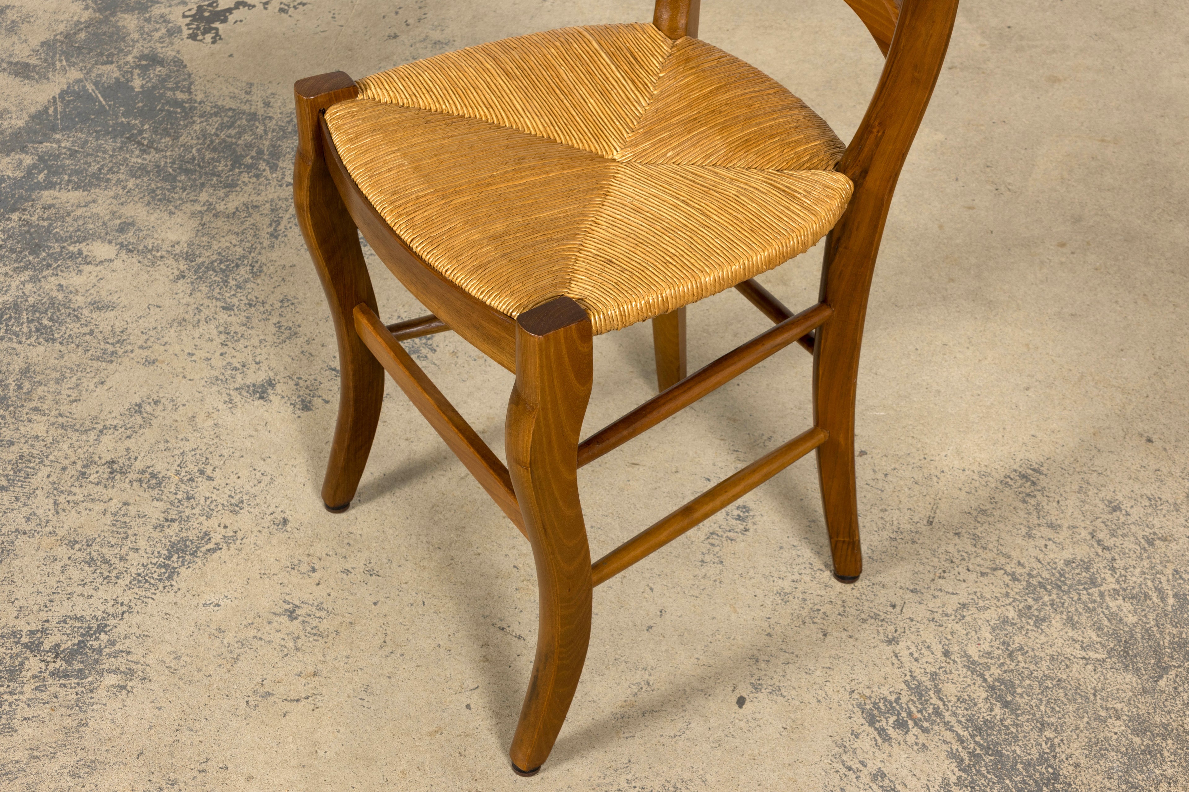 Set of 12 French Louis Philippe Style Walnut Dining Chairs with Rush Seats