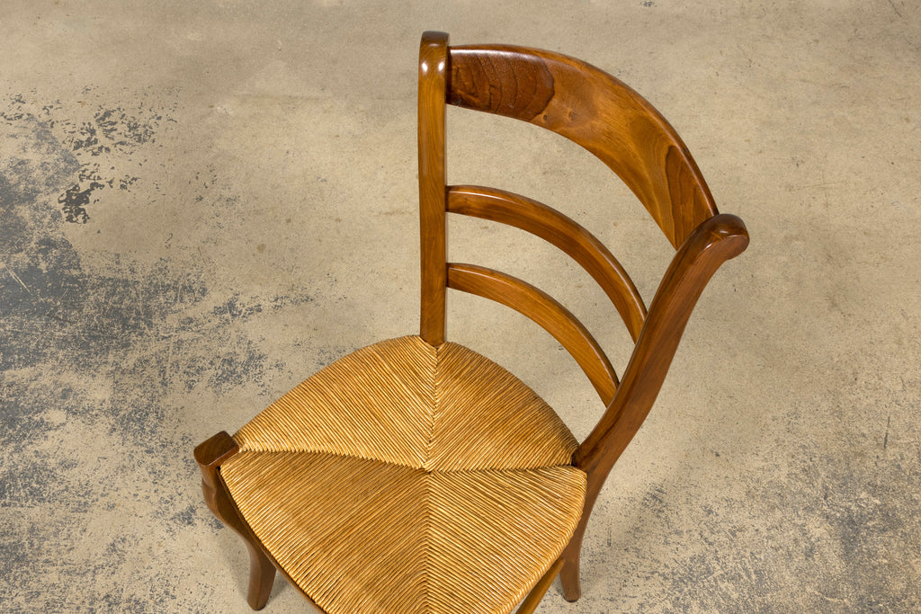 Set of 12 French Louis Philippe Style Walnut Dining Chairs with Rush Seats