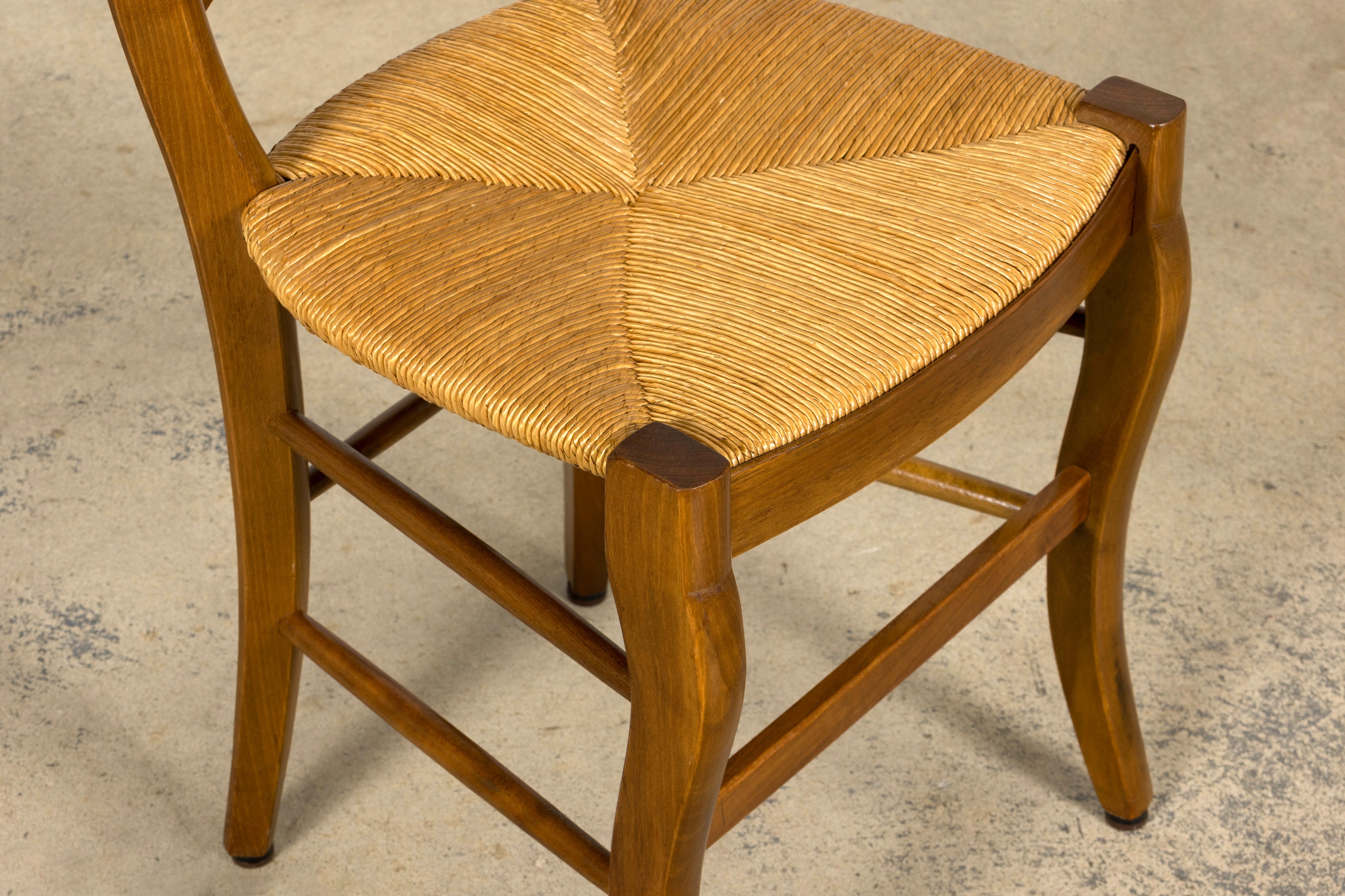 Set of 12 French Louis Philippe Style Walnut Dining Chairs with Rush Seats