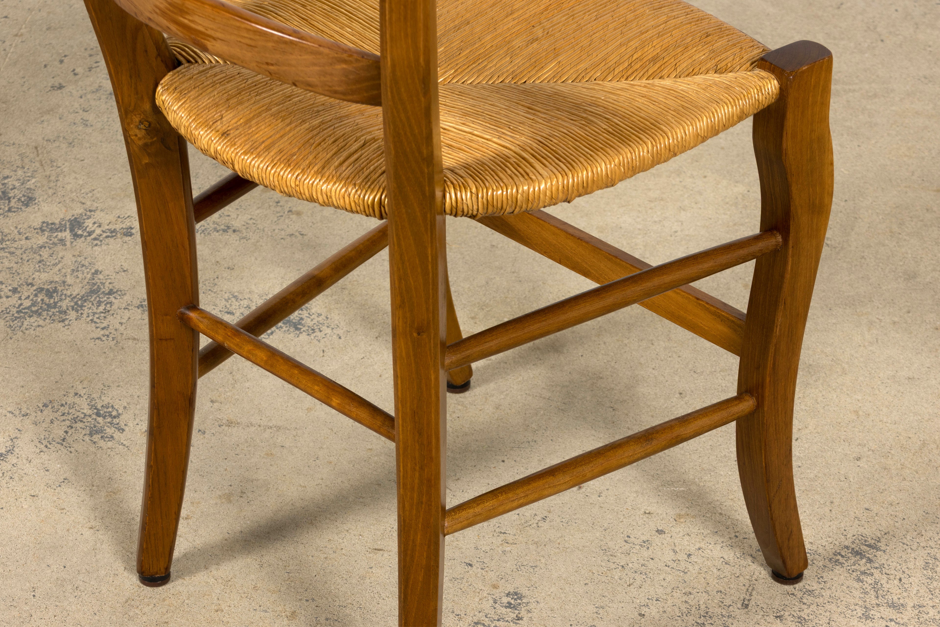 Set of 12 French Louis Philippe Style Walnut Dining Chairs with Rush Seats