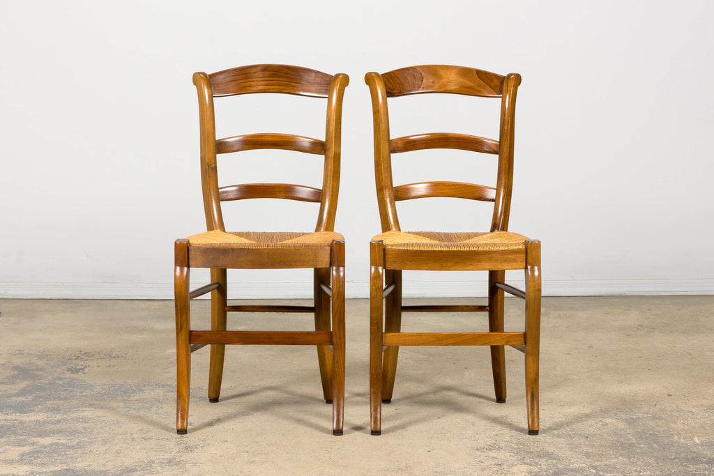 Set of 12 French Louis Philippe Style Walnut Dining Chairs with Rush Seats