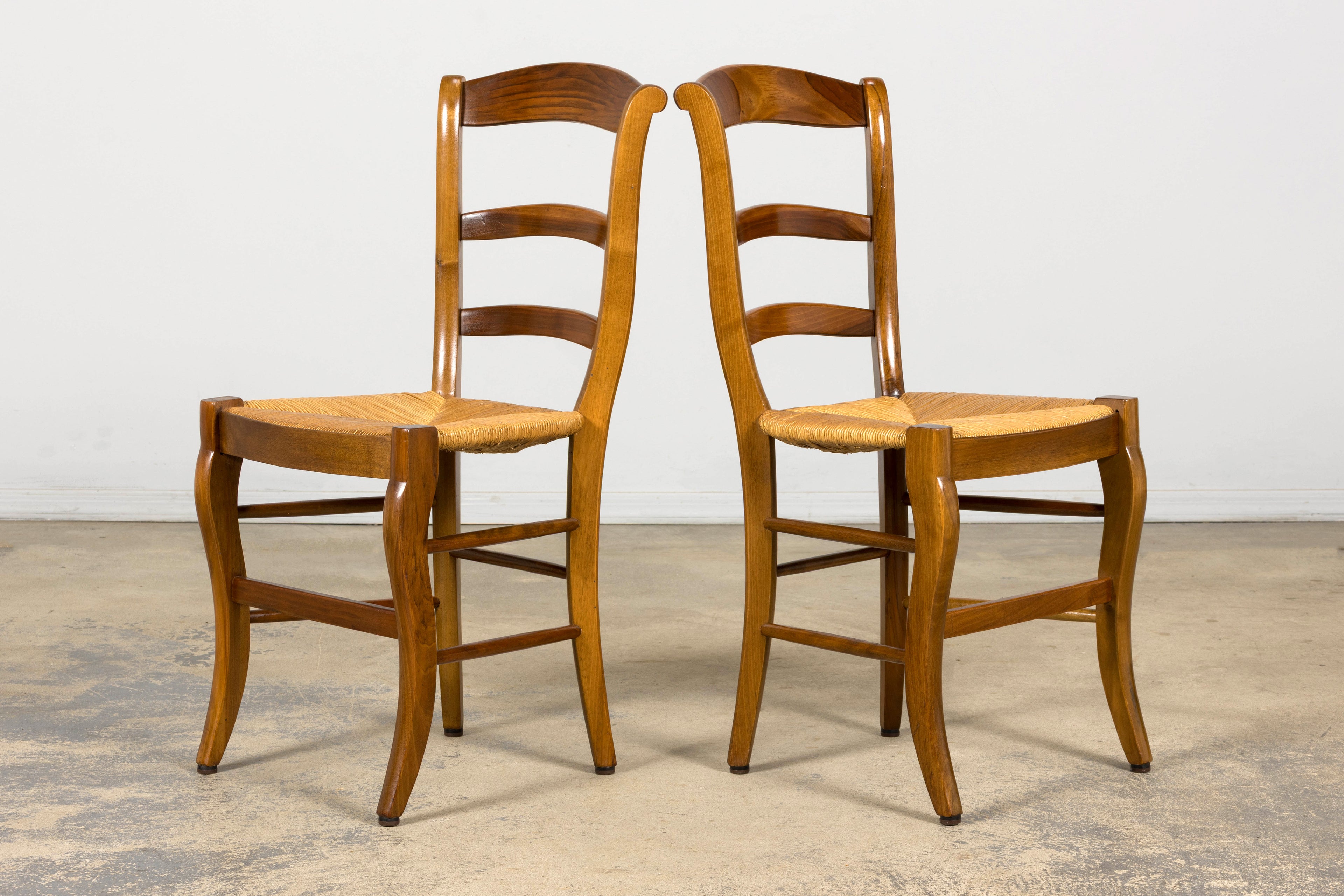 Set of 12 French Louis Philippe Style Walnut Dining Chairs with Rush Seats