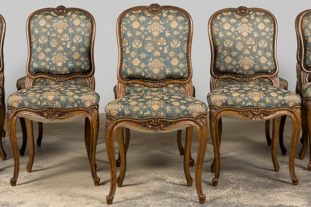 Set of 12 Late 19th Century French Provincial Louis XV Oak Dining Chairs