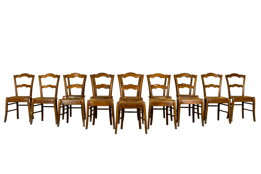 Set of 14 Mid-19th Century French Provincial Petite Maple Rush Seat Dining Chairs