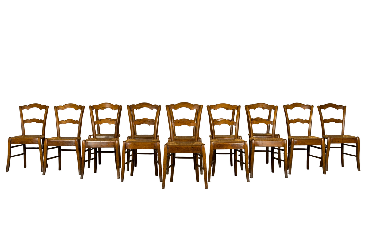 Set of 14 Mid-19th Century French Provincial Petite Maple Rush Seat Dining Chairs