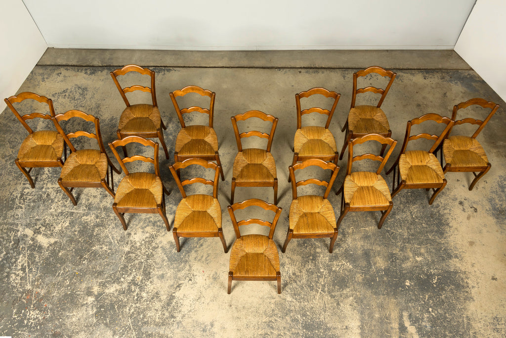 Set of 14 Mid-19th Century French Provincial Petite Maple Rush Seat Dining Chairs