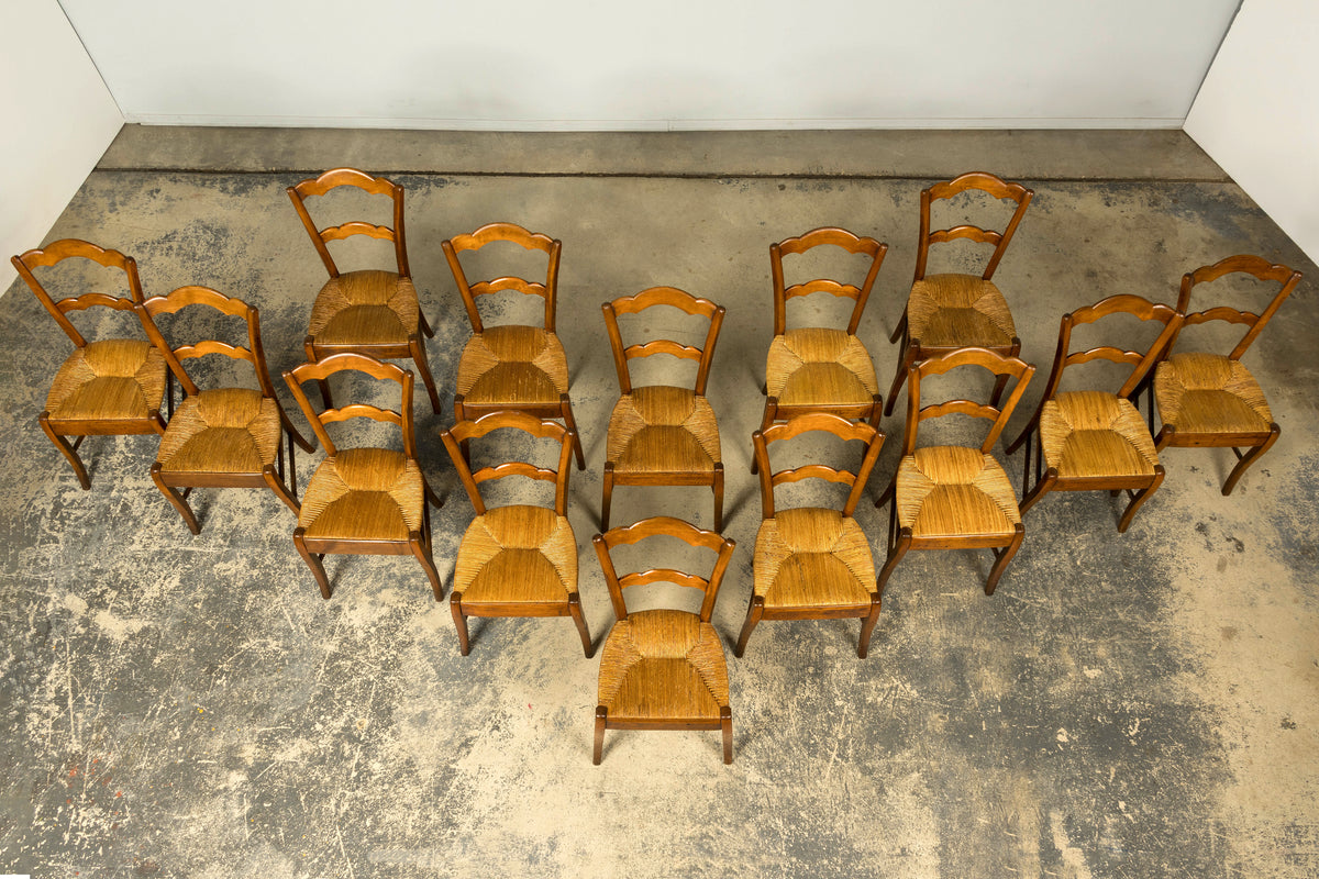 Set of 14 Mid-19th Century French Provincial Petite Maple Rush Seat Dining Chairs