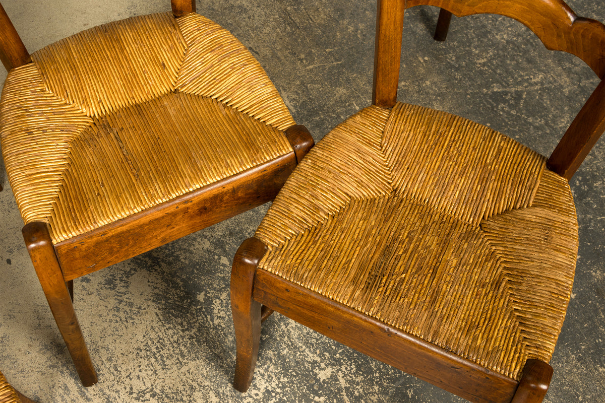 Set of 14 Mid-19th Century French Provincial Petite Maple Rush Seat Dining Chairs