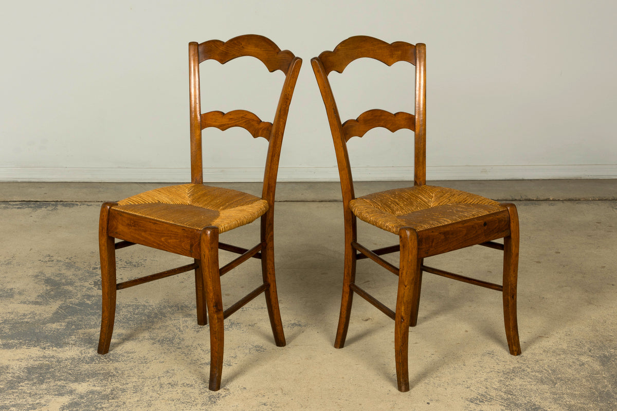 Set of 14 Mid-19th Century French Provincial Petite Maple Rush Seat Dining Chairs