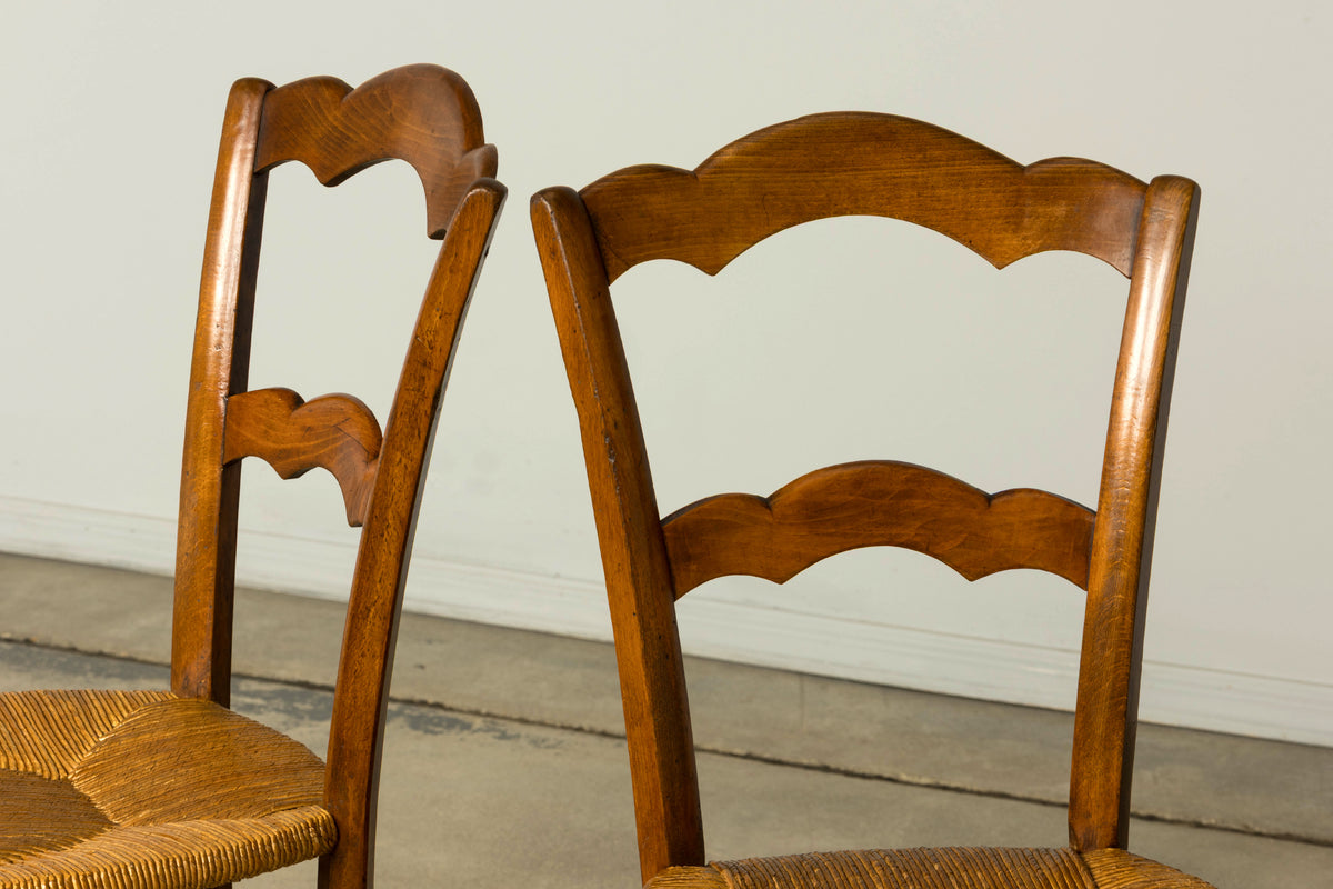 Set of 14 Mid-19th Century French Provincial Petite Maple Rush Seat Dining Chairs