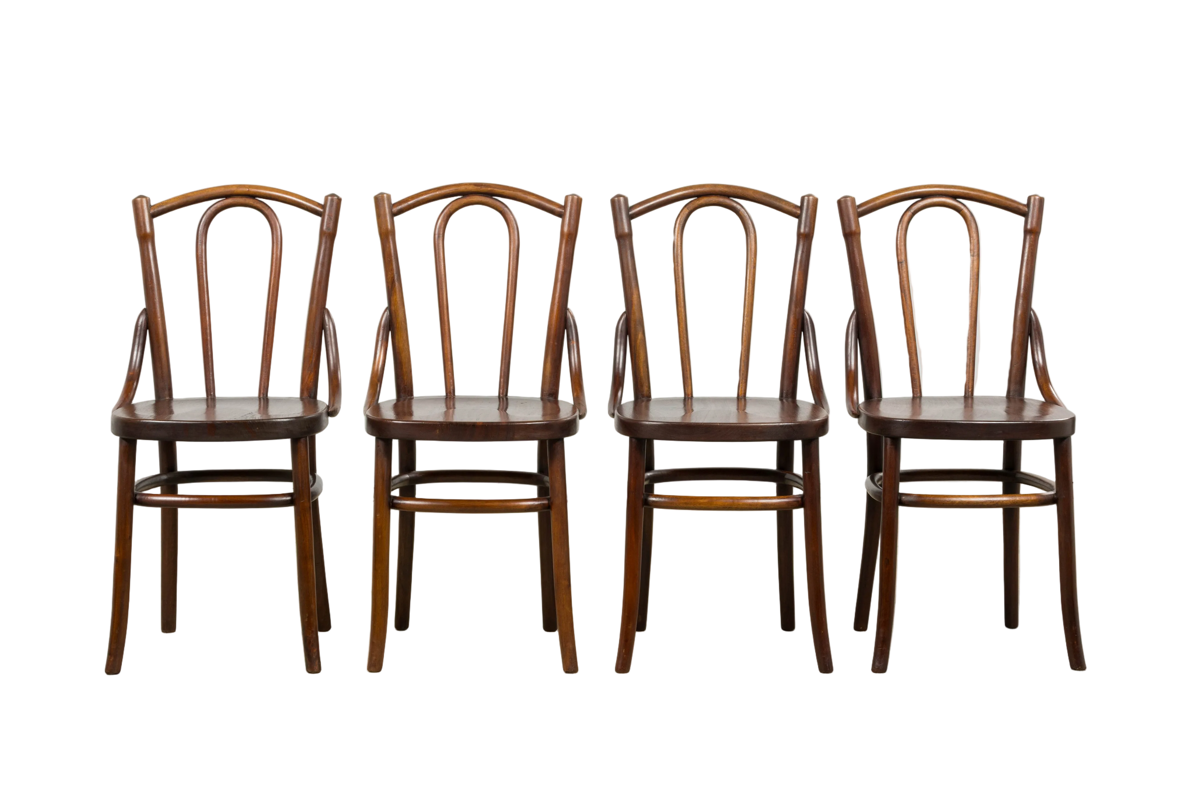 Set of 4 French Bentwood Bistro Dining Chairs, Provence, Mid-20th Century
