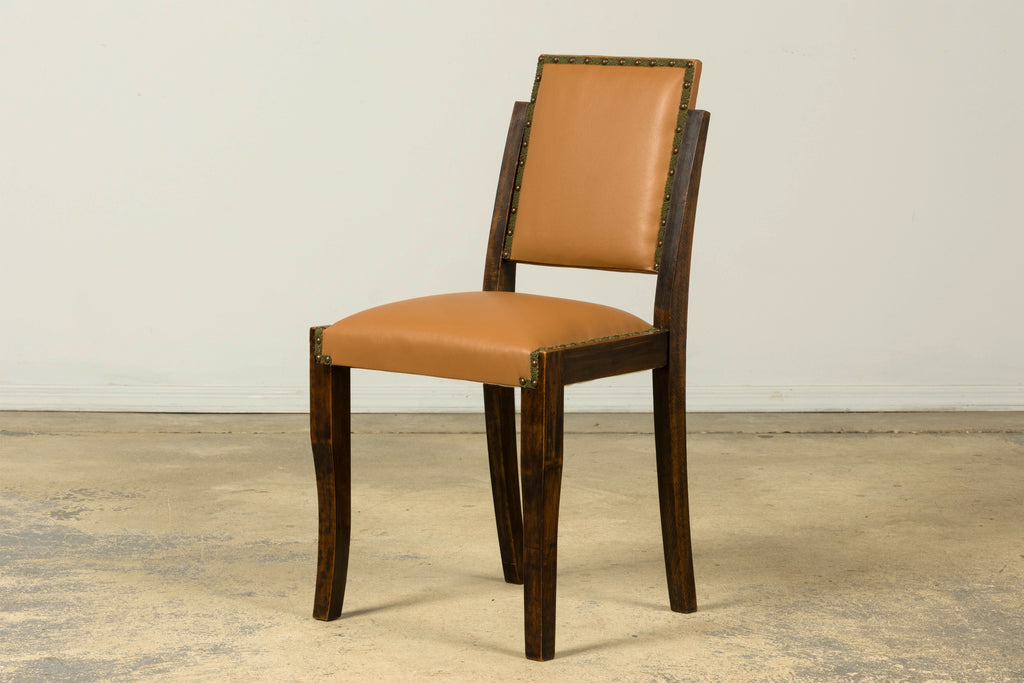 Set of 6 1930s French Art Deco Maple Dining Chairs in Tan Leather