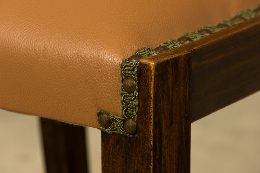 Set of 6 1930s French Art Deco Maple Dining Chairs in Tan Leather