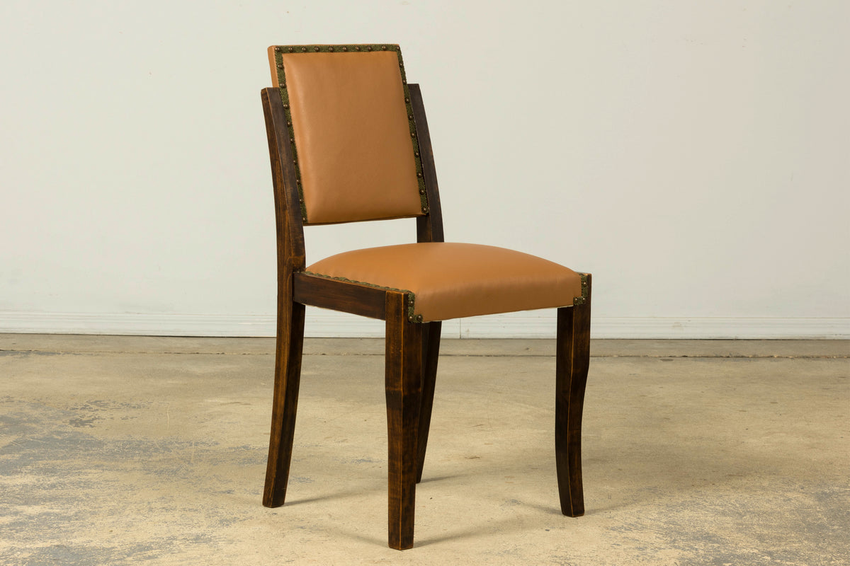 Set of 6 1930s French Art Deco Maple Dining Chairs in Tan Leather