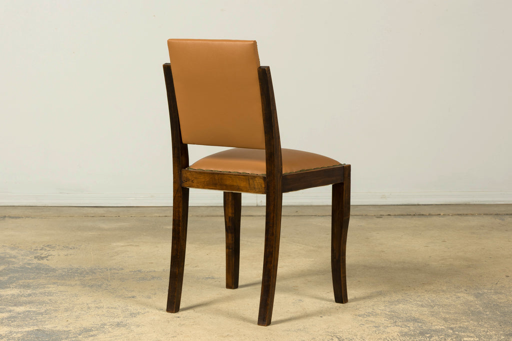 Set of 6 1930s French Art Deco Maple Dining Chairs in Tan Leather
