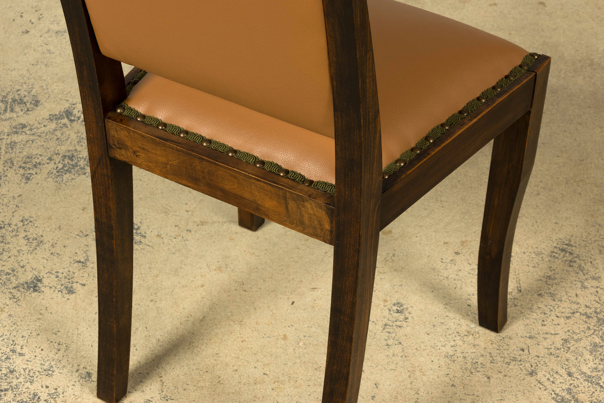 Set of 6 1930s French Art Deco Maple Dining Chairs in Tan Leather