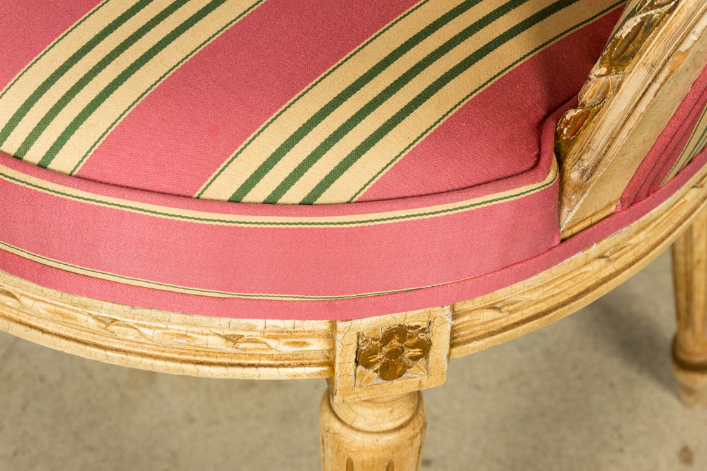 Set of 6 Early 20th Century French Louis XVI Cane Dining Armchairs in Pink Stripe