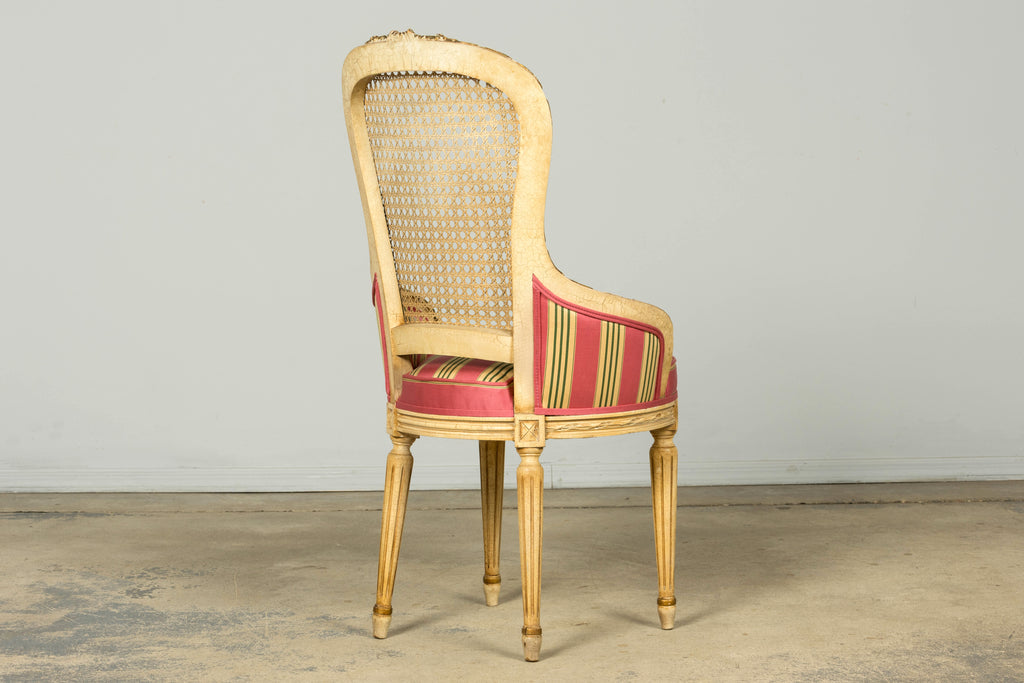 Set of 6 Early 20th Century French Louis XVI Cane Dining Armchairs in Pink Stripe