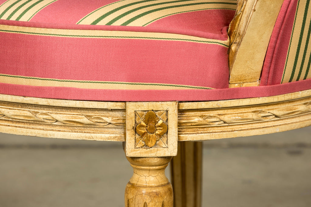 Set of 6 Early 20th Century French Louis XVI Cane Dining Armchairs in Pink Stripe