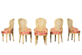 Set of 6 Early 20th Century French Louis XVI Cane Dining Armchairs in Pink Stripe