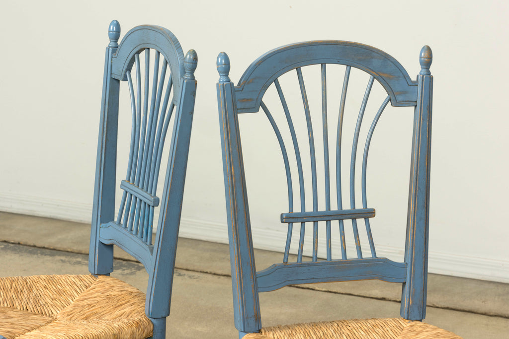 Set of 6 Early 20th Century French Louis XVI Style Painted Rush Dining Chairs