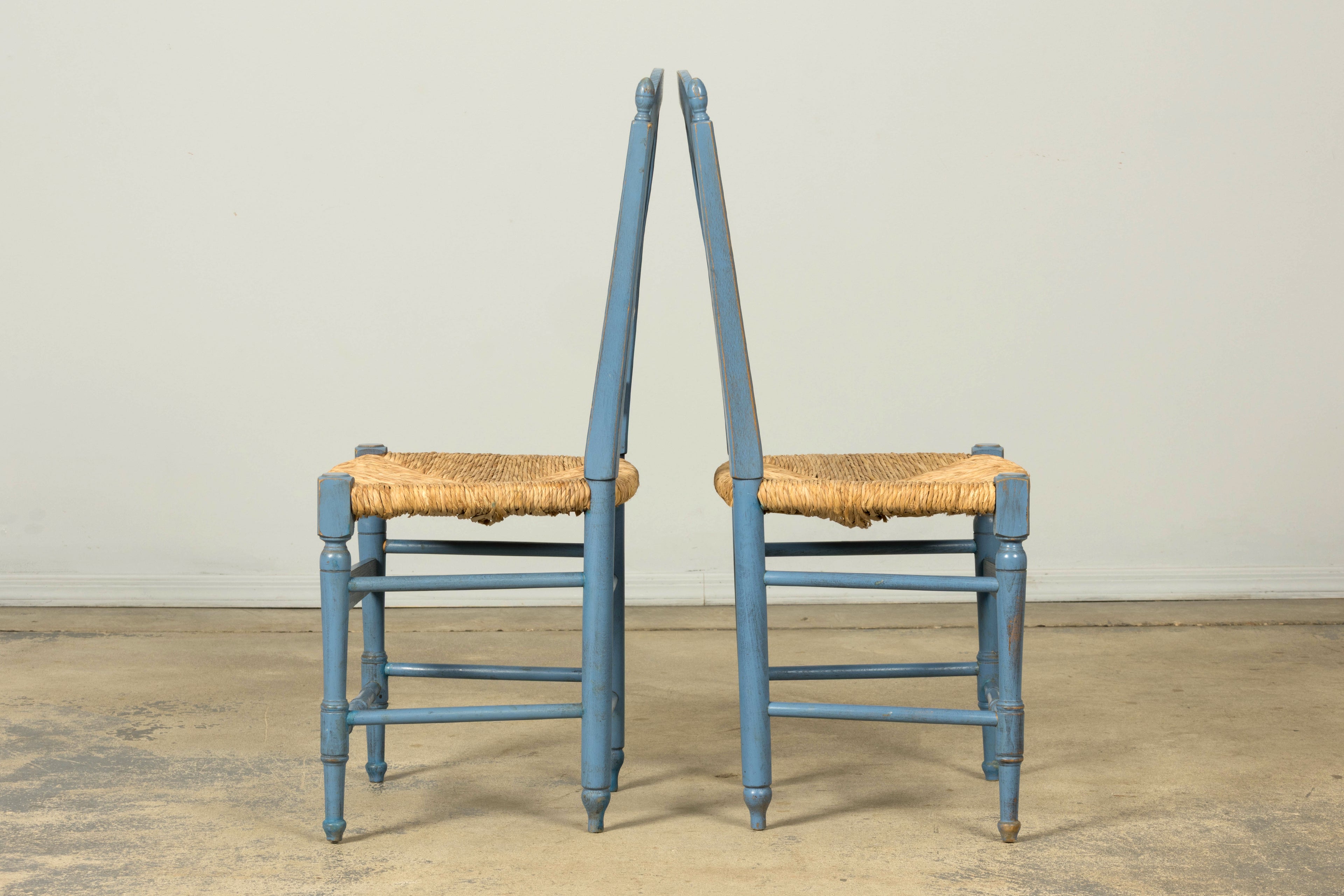 Set of 6 Early 20th Century French Louis XVI Style Painted Rush Dining Chairs