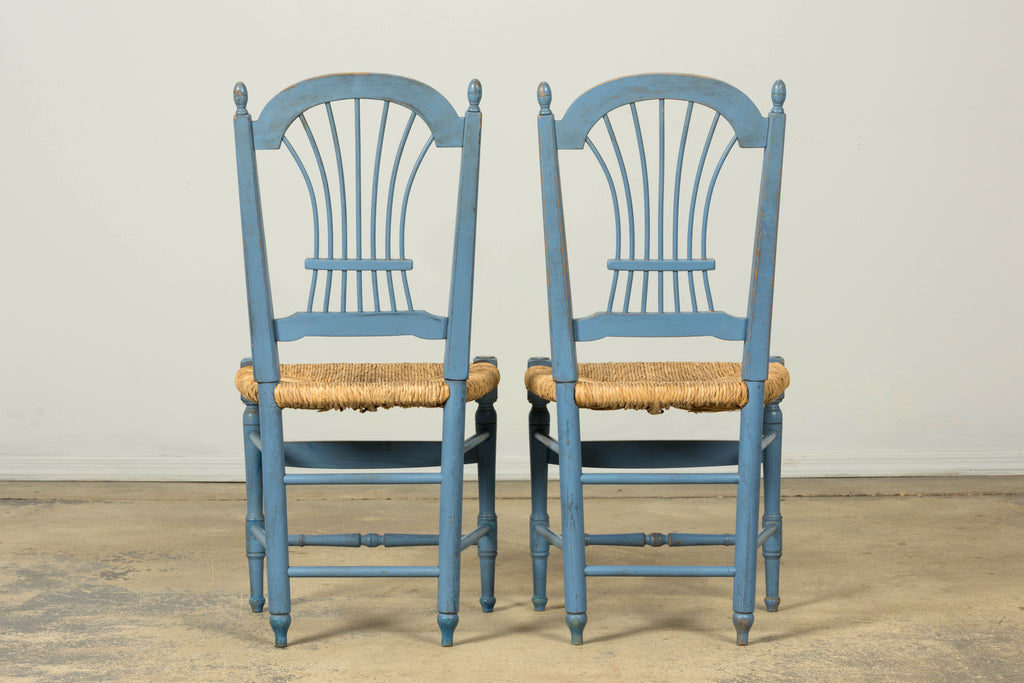 Set of 6 Early 20th Century French Louis XVI Style Painted Rush Dining Chairs