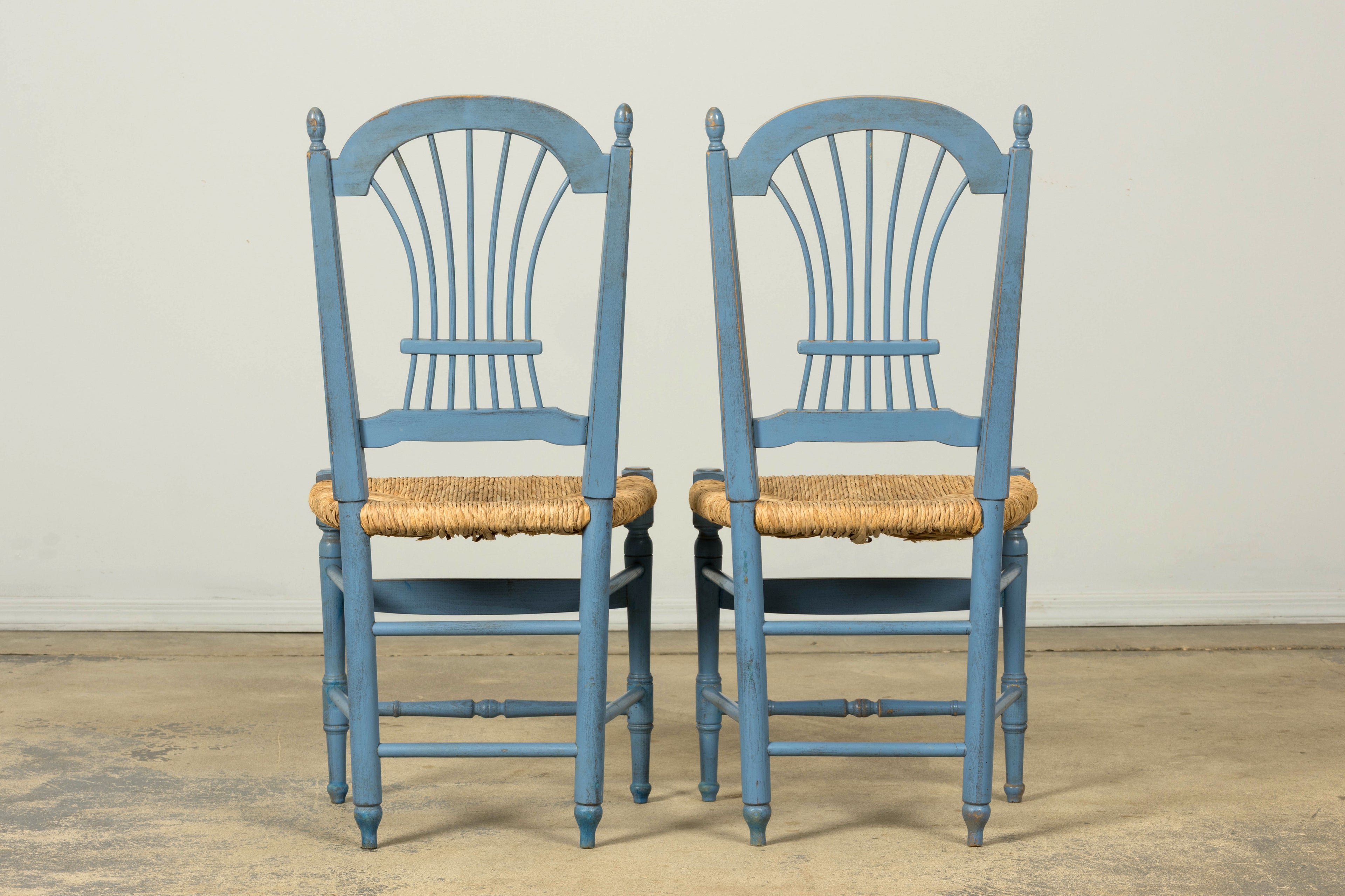 Set of 6 Early 20th Century French Louis XVI Style Painted Rush Dining Chairs